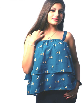 NICKSDESIGN Casual Printed Women Light Green Top