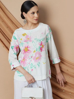 Melange by Lifestyle Casual Printed Women White Top