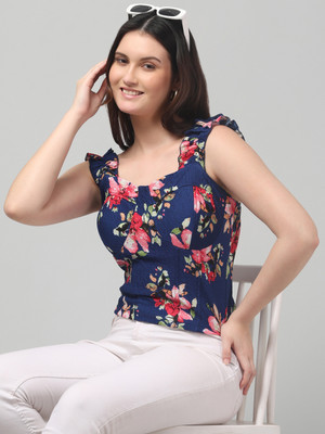 clobug Casual Printed Women Dark Blue Top