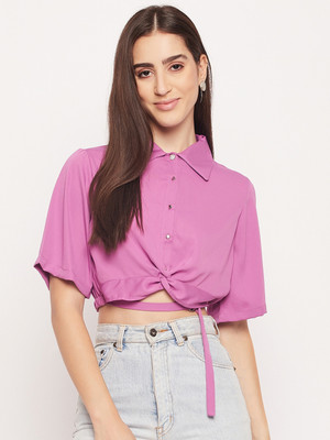MADAME Casual Solid Women Purple Top