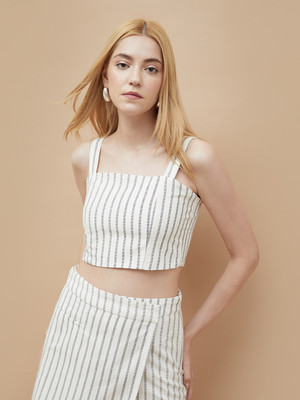 Ginger by Lifestyle Casual Striped Women White Top