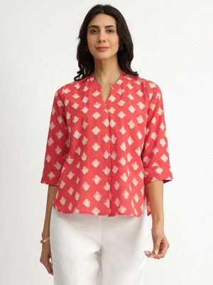 Pink Fort Casual Geometric Print Women Orange Top