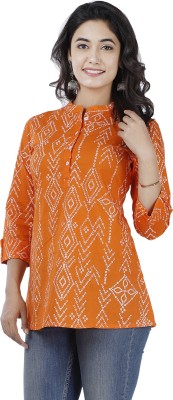 siddhanam Casual 3/4 Sleeve Printed Women Orange Top