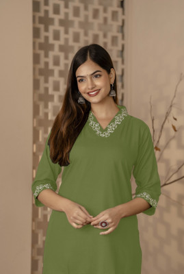 RADHEGOVIND Casual Embroidered Women Green Top