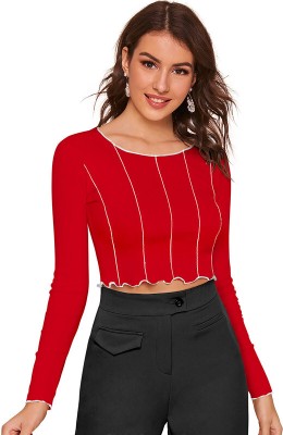 T Zone Trading Co. Casual Striped Women Red Top