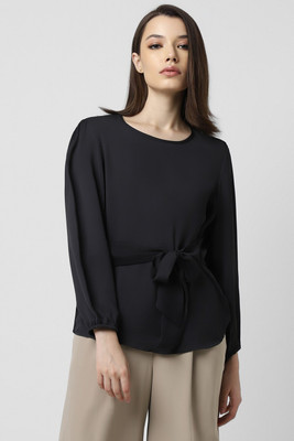VAN HEUSEN Casual Solid Women Black Top
