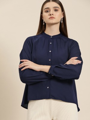 her by invictus Casual Solid Women Dark Blue Top