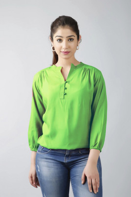 FASHION FALCON Casual Solid Women Dark Green Top