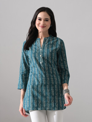 Meesan Party Printed Women Blue Top