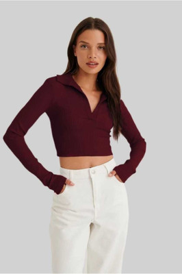 RIHAN CREATION Casual Solid Women Maroon Top
