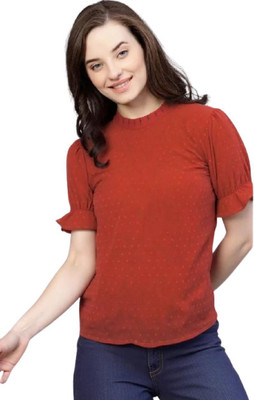 Brave One Casual Solid Women Red Top