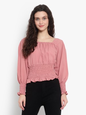 Pyramid Fashion Casual Solid Women Pink Top