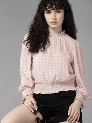 Roadster Casual Checkered Women Pink Top