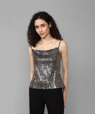 Allen Solly Party Printed Women Grey Top