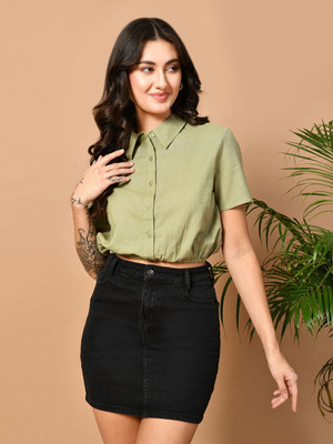 Raffaella Party Solid Women Green Top