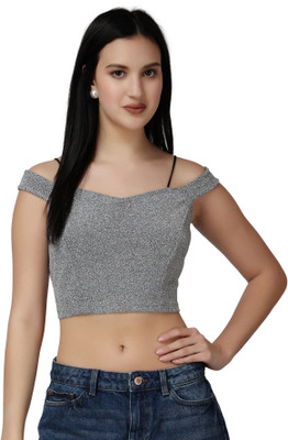 POPWINGS Casual Self Design Women Grey Top