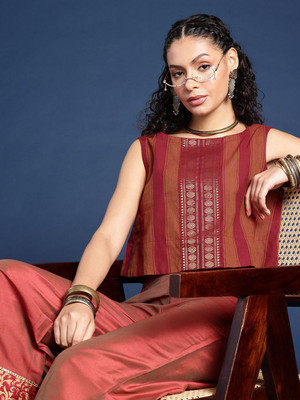 Taavi Casual Striped Women Maroon Top