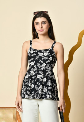AO services Casual Printed Women Black Top