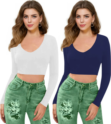 Kashonaa Casual Solid Women Dark Blue Top