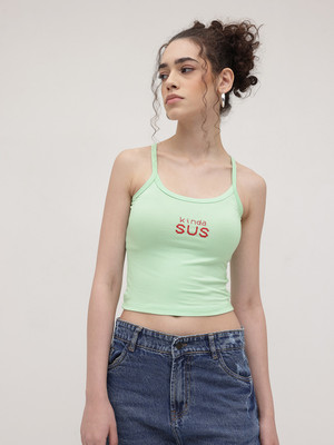 Westhood Party Solid, Printed Women Light Green Top