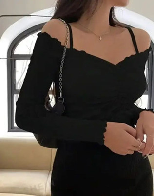 Mcgluwa Casual Self Design Women Black Top