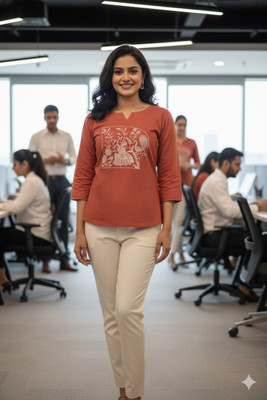 Mann Fashion Formal Embroidered Women Orange Top