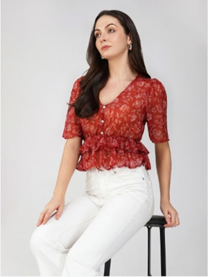 AVOR LIFESTYLE Casual Printed Women Red Top