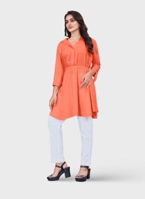 jimory Casual Solid Women Orange Top