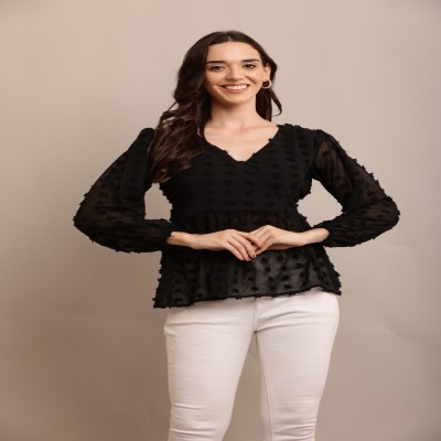 Raabta Fashion Casual Color Block Women Black Top