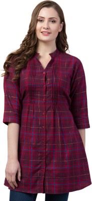 INUKA Casual Checkered Women Maroon Top