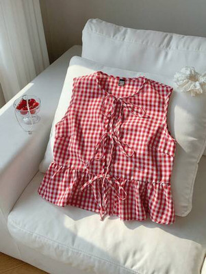 HETANSH CREATION Casual Checkered Women Red, White Top