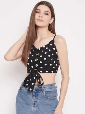 HouseOfCommon Casual Polka Print Women Black Top
