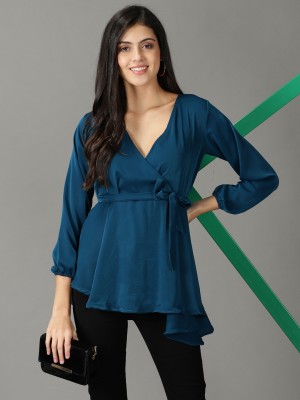 Showoff Casual Solid Women Blue Top