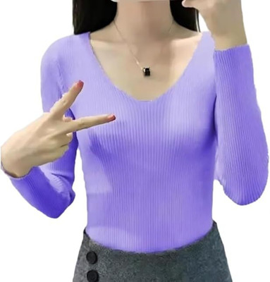 DEALZONE Casual Solid Women Purple Top
