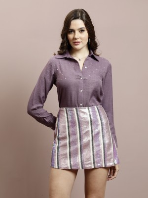 ATHENA Casual Embroidered Women Purple Top