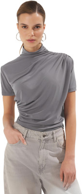 SIGHTBOMB Party Solid Women Grey Top