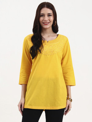 Yufta Casual Embroidered Women Yellow Top
