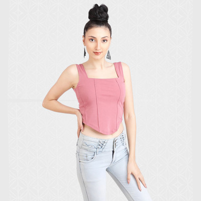 Designer Bugs Casual Solid Women Pink Top