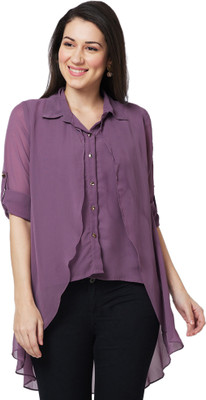 ITI Casual Solid Women Purple Top