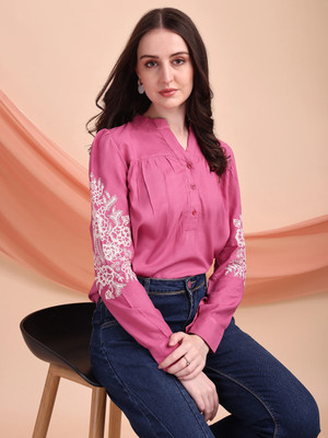 Kinjo Casual Embroidered Women Pink Top