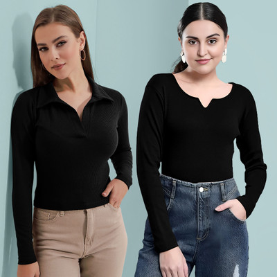 Maheshvi Casual Solid Women Black Top