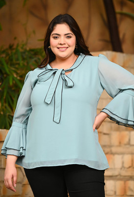 PrettyPlus by Desinoor.com Formal Solid Women Light Blue Top