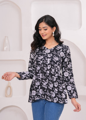 PS COLLECTION Casual Printed Women Black, White Top