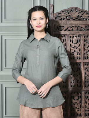 FUTURO Casual Solid Women Light Green Top