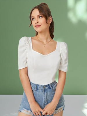 Maheshvi Casual Solid Women White Top