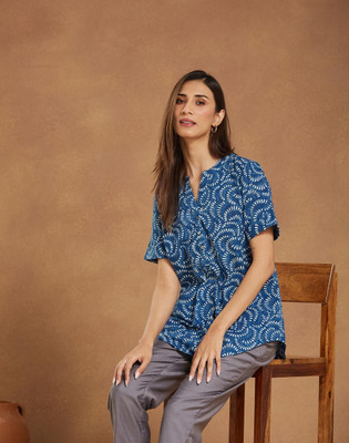 Fabindia Casual Printed Women Blue Top