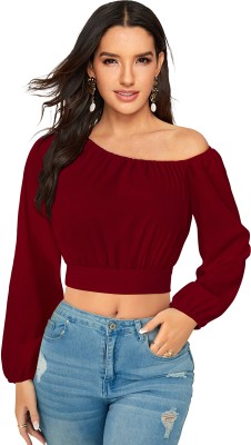 TESSAVEGAS Casual Solid Women Maroon Top