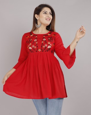 PARI A1 Casual Embroidered Women Red Top