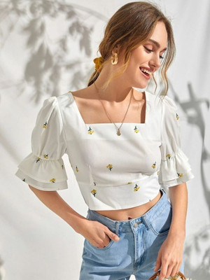 fiora Party Printed Women White Top