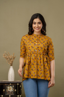 Vivan Enterprises Casual Printed Women Yellow, Maroon Top